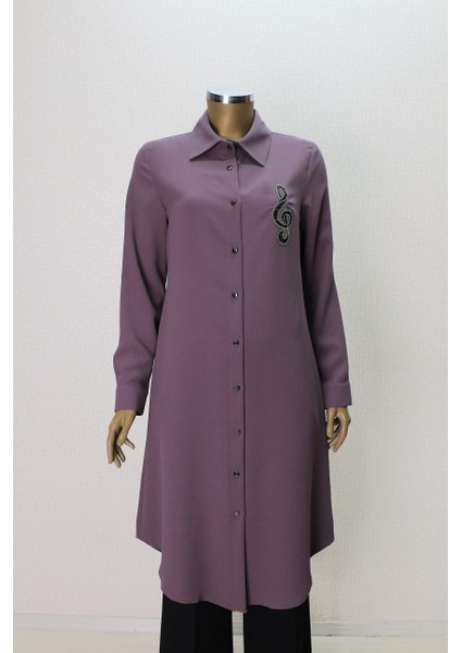 7003 Melodi Taş Işlemeli Önü Düğmeli Gömlke Yaka Tunik Qys Tunik 7003 #23-03# fiyatları