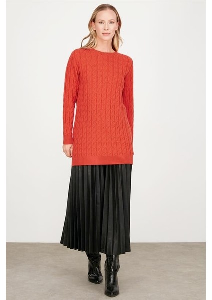 21474 Saç Örgü Detaylı Basic Triko Tunik Qks Tunik 21474 #23-123