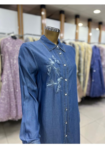 61072 Tunik Göüsü Nakış Detaylı Altı Saçaklı Önden Düğmeli Tunik Qys Tunik #24-05# fiyatları