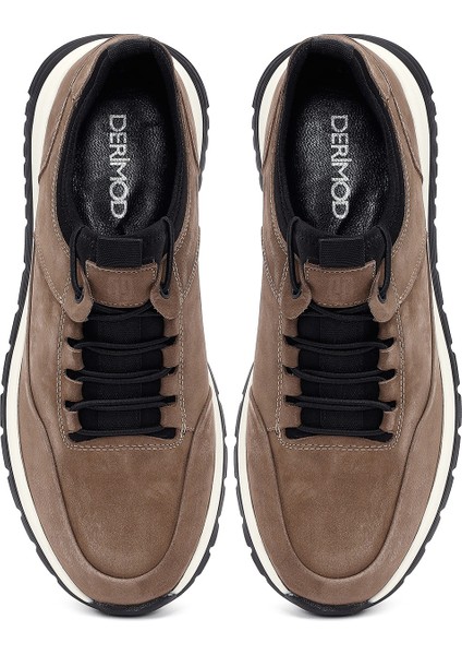 Erkek Vizon Bağcıklı Nubuk Deri Casual Sneaker 25WFD6417V3