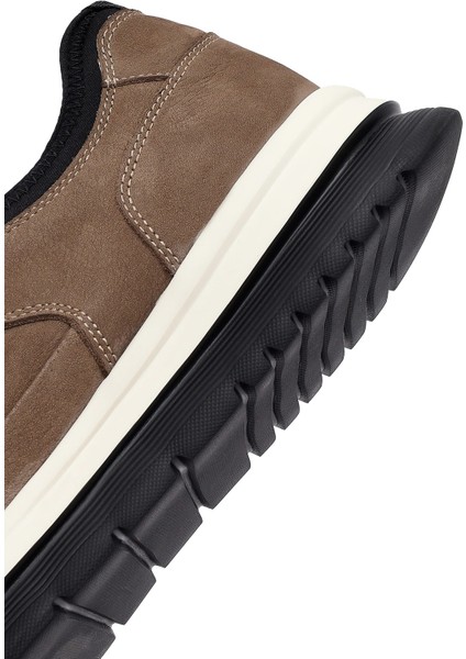 Erkek Vizon Bağcıklı Nubuk Deri Casual Sneaker 25WFD6417V3