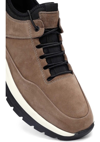 Erkek Vizon Bağcıklı Nubuk Deri Casual Sneaker 25WFD6417V3