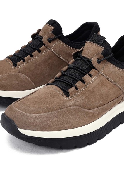 Erkek Vizon Bağcıklı Nubuk Deri Casual Sneaker 25WFD6417V3