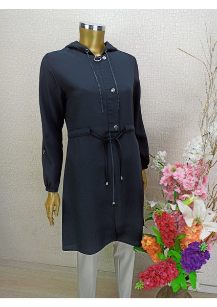 5147GİY Çık Beli Baplamalı Yakası Zincir Önü Düğme Detaylı Kapüşonlu Kap Qys Kap 5147 #22-09# fiyatları