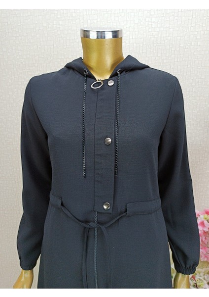 5147GİY Çık Beli Baplamalı Yakası Zincir Önü Düğme Detaylı Kapüşonlu Kap Qys Kap 5147 #22-09# fırsatları