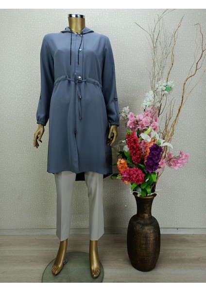 5147GİY Çık Beli Baplamalı Yakası Zincir Önü Düğme Detaylı Kapüşonlu Kap Qys Kap 5147 #22-09# indirimleri