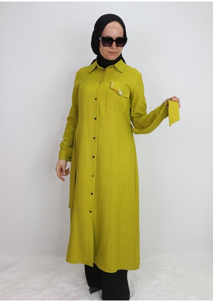 1633 Tunik Önden Düğmeli Beli Bağlamalı Cebi Taşlı Tunik Qys Tunik #247-03# fırsatları