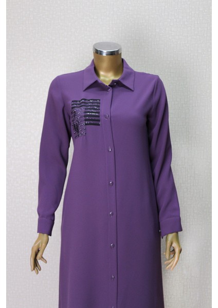 1549 Önden Düğmeli Gögüs Taş Detaylı Uzun Tunik Qys Uzun Tunik #24-04# 1549 fiyatları