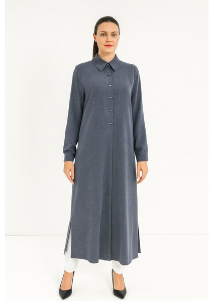 1552 Önden Gizli Düğmeli Gömlek Yaka A Kesim Tunik Kap #05-25#