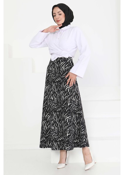 Desenli Kiloş Etek Siyah - 27238