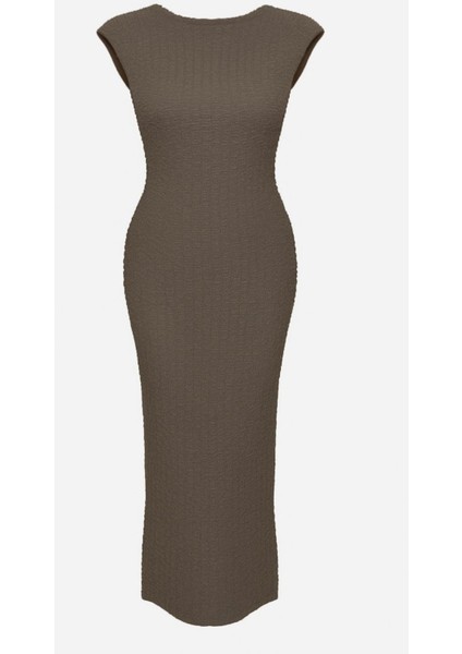 Geniş Yaka Yanlar Büzgülü Sıfır Kol Gofre Elbise modelleri