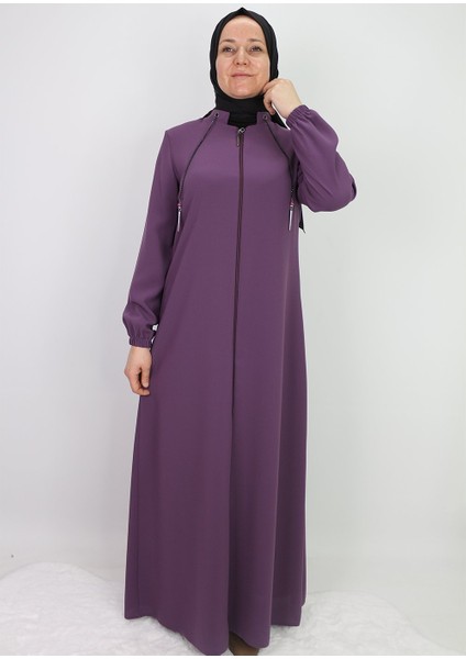 9001YAKASI Zincir Detaylı Hakim Yaka Fermuarlı Krep Kumaş Ferace Qys 9001 Ferace #22-09# fiyatları