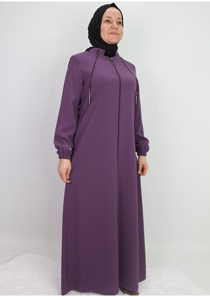 9001YAKASI Zincir Detaylı Hakim Yaka Fermuarlı Krep Kumaş Ferace Qys 9001 Ferace #22-09# modelleri