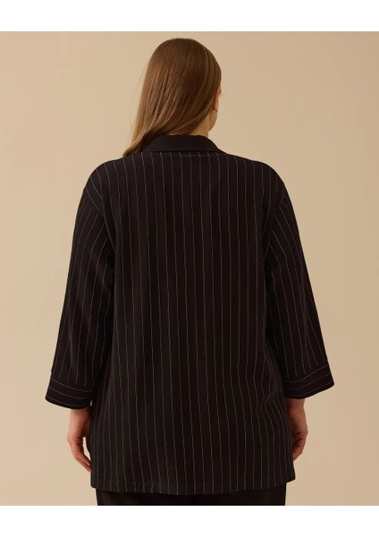 4027 Önden Düğmeli Kolları Manşetli Cep Görünümlü Çizgili Pamuklu Gömlek #03-25# fiyatları