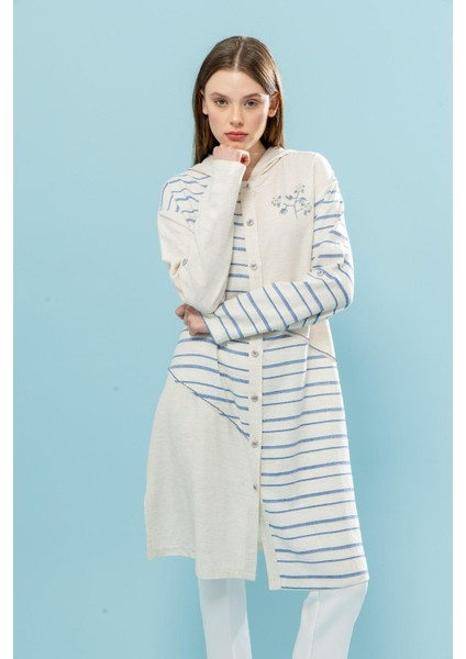 1525 Önü Düğmeli Önü Boncuk ve Taş Işlemeli Kapişonlu Keten Tunik #03-25# fiyatları