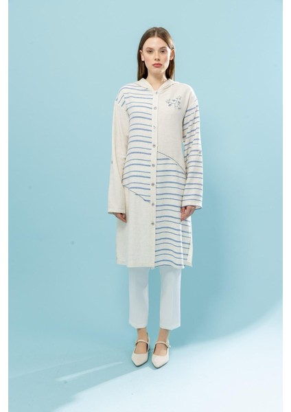 1525 Önü Düğmeli Önü Boncuk ve Taş Işlemeli Kapişonlu Keten Tunik #03-25# modelleri