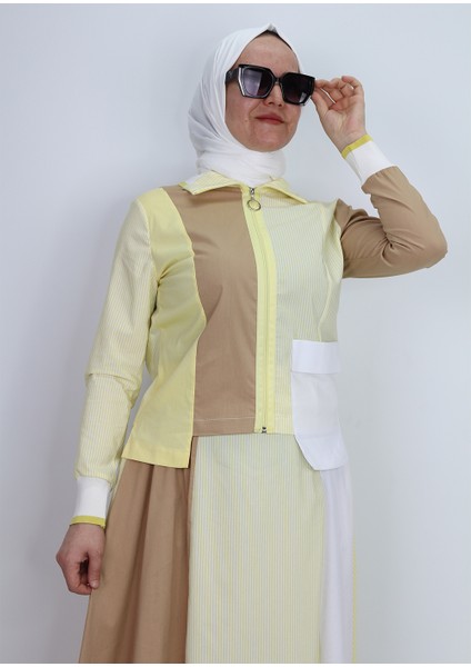 1761 Takım Colourblock Çizgi Poplin Takım Qys Takım 1761 #24-06#