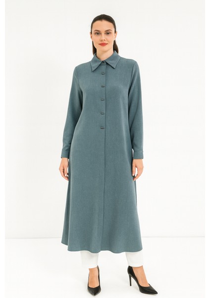 1552 Önden Gizli Düğmeli Gömlek Yaka A Kesim Tunik Kap #05-25#