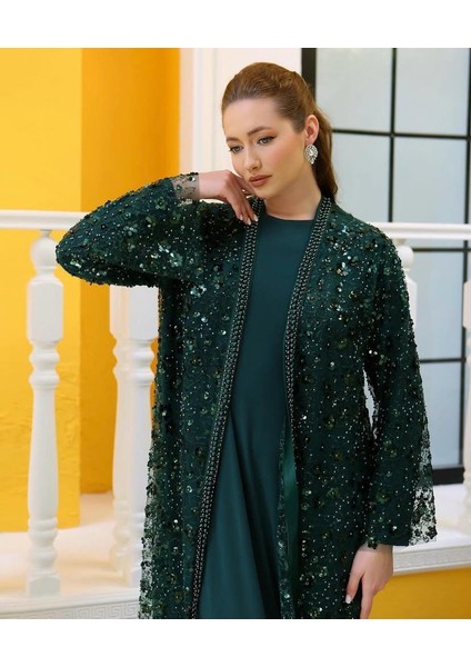 42905 Iç Sandy Kumaş Dış Kenarları Boncuk Detay Pul ve Taşlı Ikili Abaya fırsatları