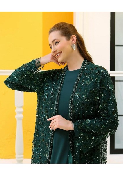 42905 Iç Sandy Kumaş Dış Kenarları Boncuk Detay Pul ve Taşlı Ikili Abaya indirimleri