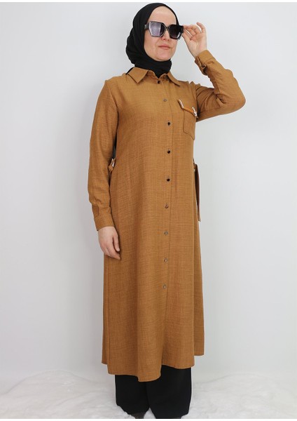 1633 Tunik Önden Düğmeli Beli Bağlamalı Cebi Taşlı Tunik Qys Tunik #247-03# modelleri