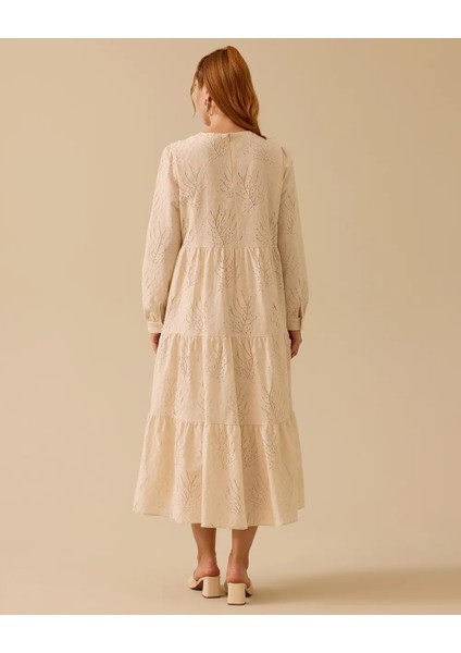 1027 Güpürlü Sıfır Yaka Içi Astarlı Keten Elbise 10002511311027 #06-25# fiyatları