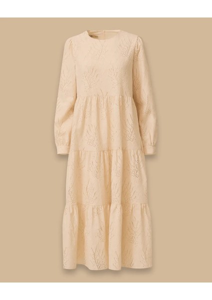 1027 Güpürlü Sıfır Yaka Içi Astarlı Keten Elbise 10002511311027 #06-25# indirimleri