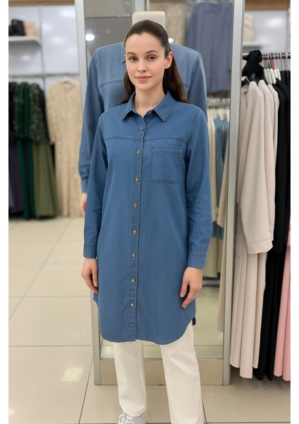 61034 Önden Düğmeli Tek Cepli Spor Tansel Tunik #03-25#