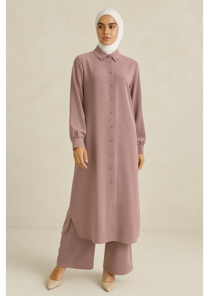 56124 Önü Düğmeli Kol Ucu Manşetli Krep Ikili Takım #04-25#