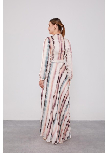 330212 Yoryo Saten Piliseli Kuşaklı Saten Elbise Qys Elbise #24-07#