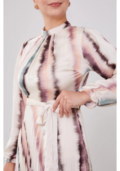 330212 Yoryo Saten Piliseli Kuşaklı Saten Elbise Qys Elbise #24-07# modelleri