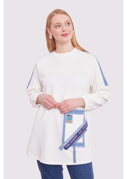 270119 Şerit Aksesuar Detaylı Kol Ucu Lastikli Spor Tunik #01-25#