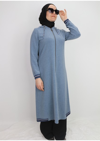 2130 Kapişonlu Kol Ucu Lastikli Önü Fermuarlı Yanları Lastik Detaylı Kapişonu Zincirli Giy-Çık Kap #02-25#