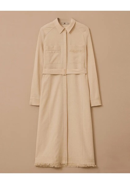 1007 Günlük Tunik Cepleri Püskül Detaylı Beli Kemerli Etek Ucu Püsküllü Keten Günlük Tunik 10002411211007 #06-25# indirimleri