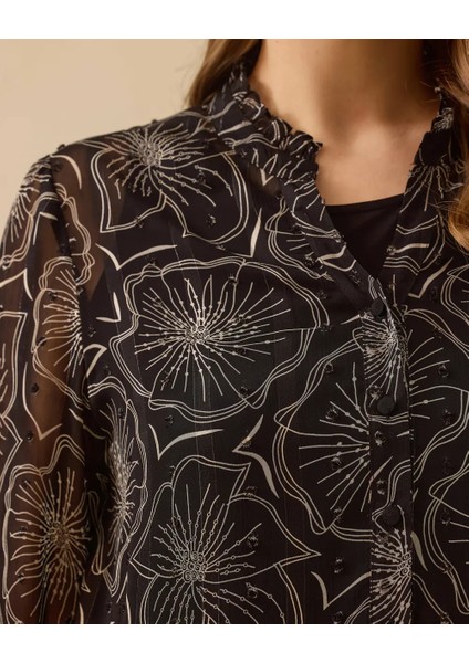 4016 Içi Sıfır Yaka Sıfır Kol Gömleğinin Önü Düğmeli Kolları Manşetli Yakası Güpürlü Tül Görünümlü Şık Gömlek #03-25# modelleri