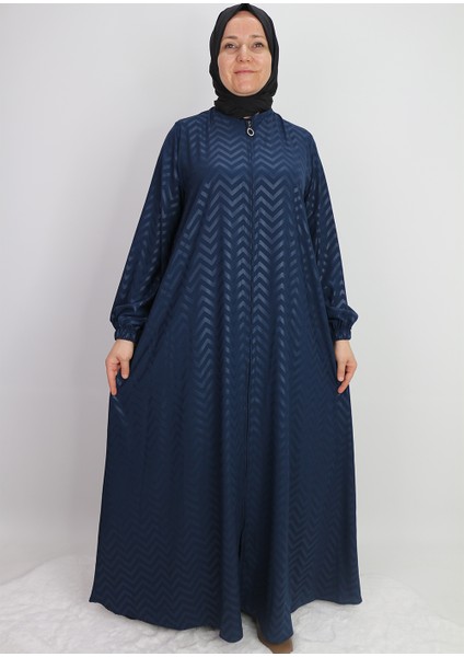 520489 Ferace Sıfır Yaka Kol Ucu Lastikli Jakar Desen Beli Bağlamalı Medine Ipeği Spor Şık Ferace