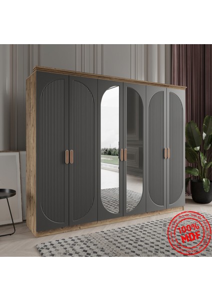 Soho 6 Kapaklı Bazalı Gardırop Tamamı Mdf