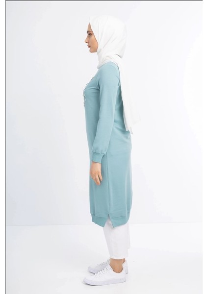 1502 Göğüsü Boncuk ve Pul Detaylı Iki Iplik Uzun Sweat Qys Iki Iplik Sweat 1503 #23-05# fiyatları