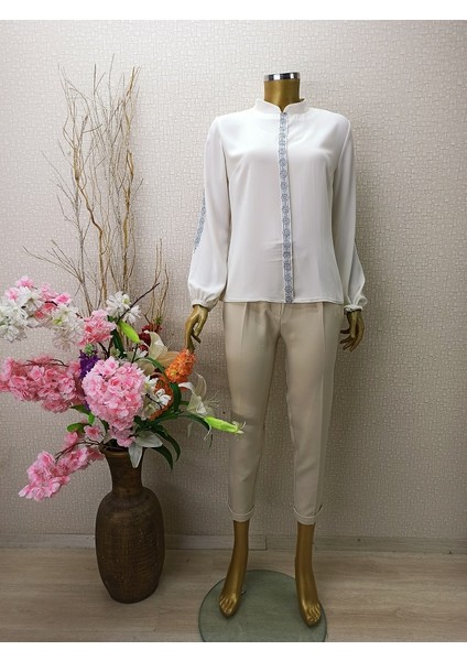 Qys 1038 Simli Baskılı Gömlek #22-05#