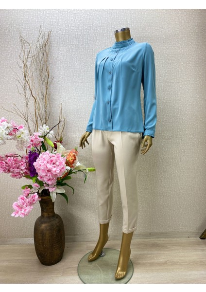 Qys 1021 Önü Düğmeli Pileli Gömlek #22-05# fiyatları