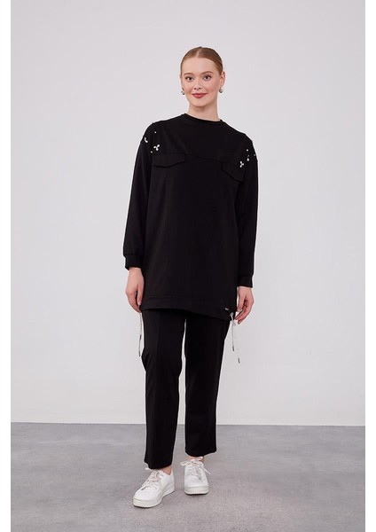 140254 Göğüs Kısmı Cep Detaylı Omuz Taş Detaylı Etek Ucu Ip Detay 2'li Spor Takım Qks