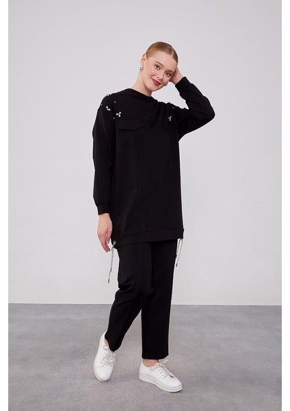 140254 Göğüs Kısmı Cep Detaylı Omuz Taş Detaylı Etek Ucu Ip Detay 2'li Spor Takım Qks fiyatları