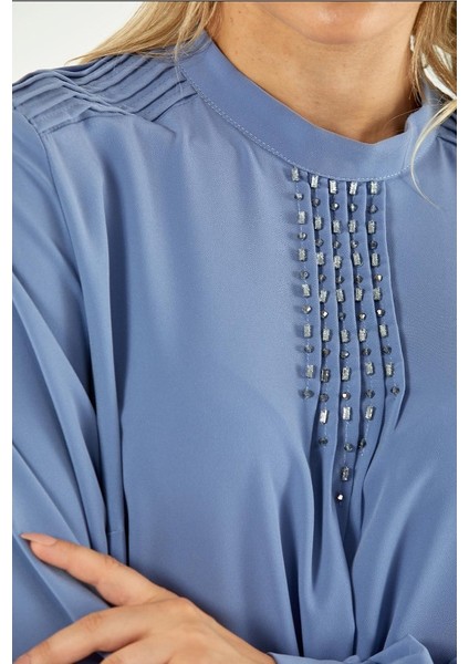 91022 Göğüsü Taş Detaylı Yuvarlak Yaka Tunik Qks Tunik #22-12# fırsatları