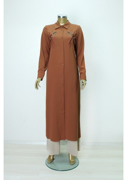 1547 Önden Düğmeli Göğsü Taş Işlemeli Uzun Tunik Qys Tunik #24-03# fiyatları