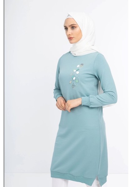 1502 Göğüsü Boncuk ve Pul Detaylı Iki Iplik Uzun Sweat Qys Iki Iplik Sweat 1503 #23-05# fırsatları