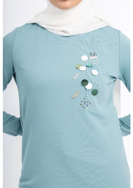 1502 Göğüsü Boncuk ve Pul Detaylı Iki Iplik Uzun Sweat Qys Iki Iplik Sweat 1503 #23-05# indirimleri