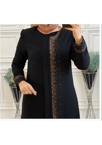 4062ÖNÜ ve Kol Ucu Taşlı Sıfır Yaka Serpme Taşlı Özel Gün Sıfır Yaka Tam Boy Ferace Qys 4062 #23-01# modelleri