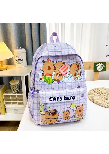 Sevimli Büyük Kapasite Capya Sırt Çantası Nefes Alabilir Ultra Light Öğrenci Schoolbag Karikatür Naylon Kitap Çanta Kırtasiye Okula Geri Renk: L-Purple (Yurt Dışından)