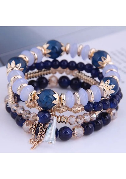 Diezi Koreli Modaya Modaya Molor Yeşil Kristal Boncuklar Halat Bilezikleri Kadın Kızlar Elastik Tel Sarma Bileklik Pulseira Feminina Metal Renk: Koyu Mavi (Yurt Dışından)