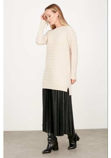 21474 Saç Örgü Detaylı Basic Triko Tunik Qks Tunik 21474 #23-123 fiyatları